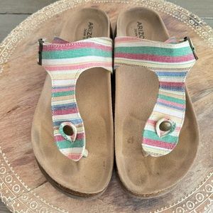 Arizona Jean Co French T-Strap Cork‎ Bed Multicolor Striped Sandals 8 M AZ